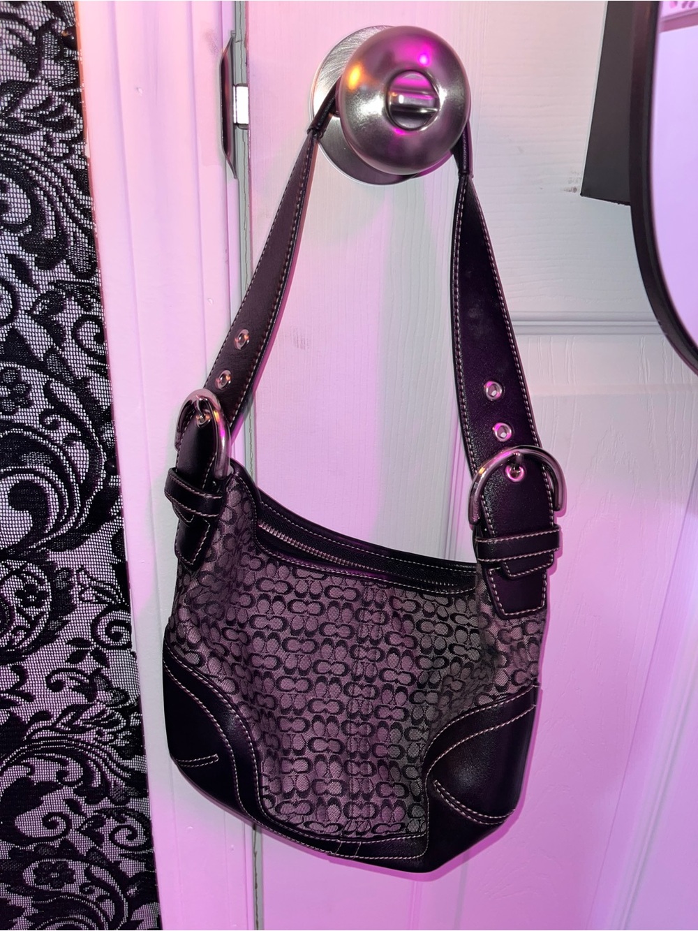 2004 Black & Grey Signature Jacquard Shoulder Bag with Leather Trim
